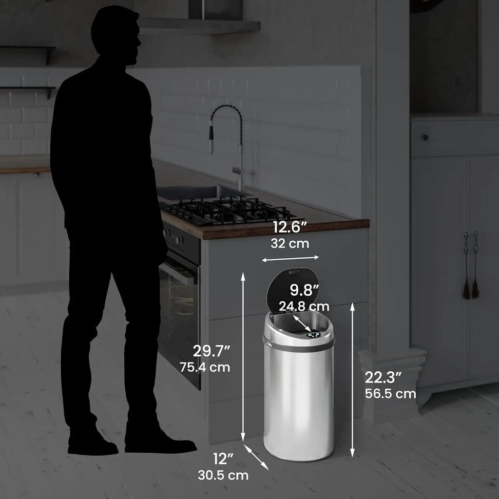 8 Gallon Touchless Sensor Kitchen Trash Can with Odor Control System, Stainless Steel, Round Garbage Bin for Home, Customized
