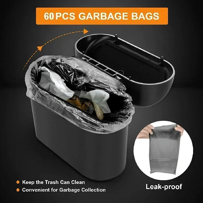 Compact Car Trash Can with Push Lid Leak-proof Portable Vehicle Garbage Bin with 60 Disposable Trash Bags for Car Interior