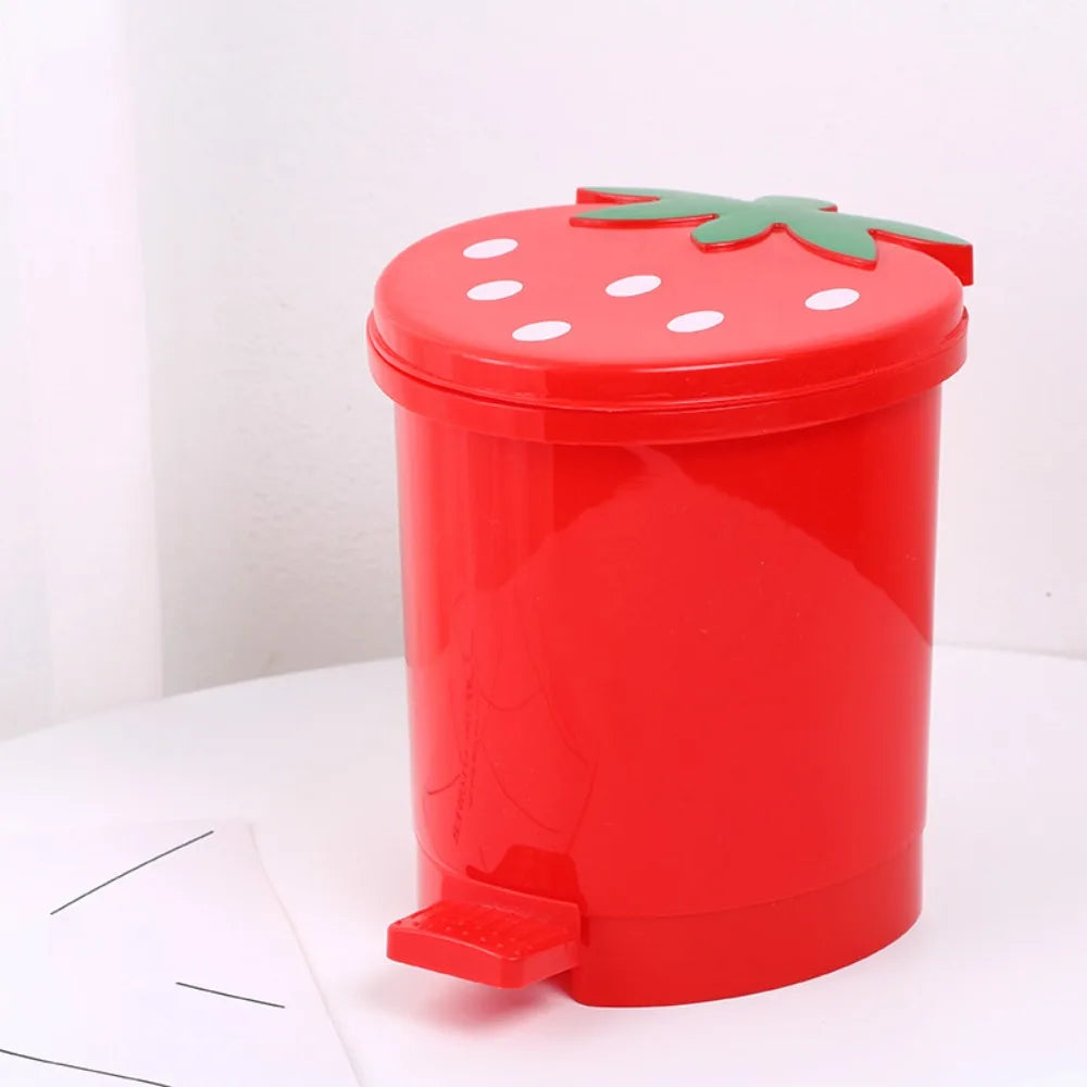 Red 1Pcs Reusable Strawberry Garbage Container Decorative With Lid Sealing Washable Trash Can Wastebasket Dustbin Trash Basket