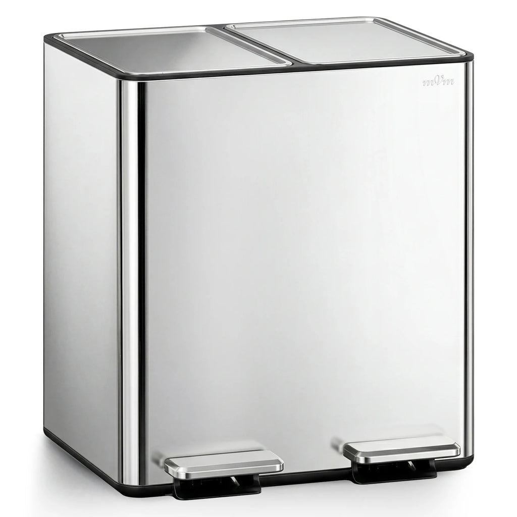 Trash Can Stainless 2 x 30L Kitchen Step Trash Bin for Recycling Waste Sorting Soft Close Lid Stainless lid