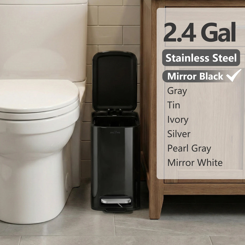 mVm Manual Opening Trash Can with Lid, 9-Liter Capacity, Slim and Stylish, Stainless Steel Material, Waterproof, Stain-Resistant