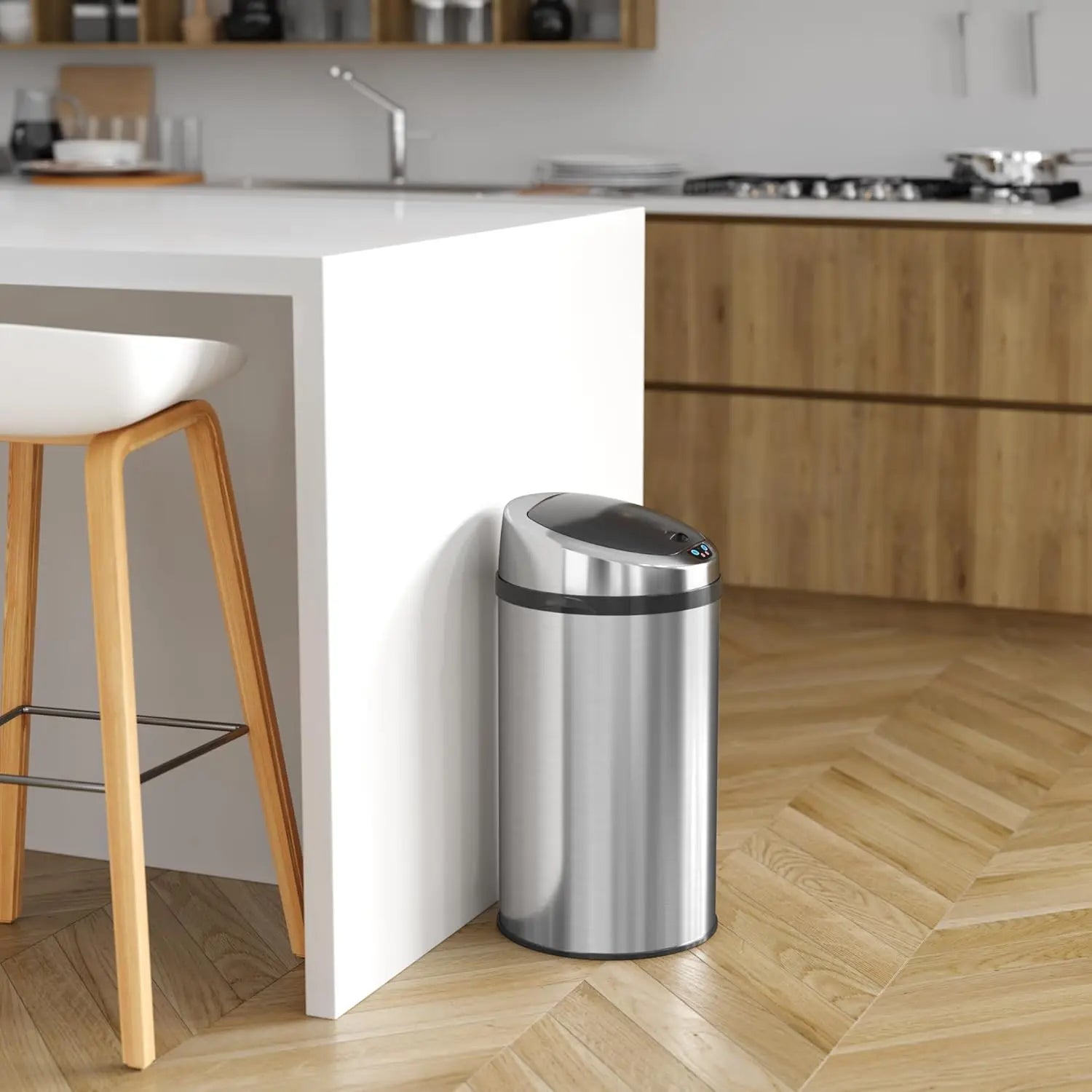 8 Gallon Touchless Sensor Kitchen Trash Can with Odor Control System, Stainless Steel, Round Garbage Bin for Home, Customized